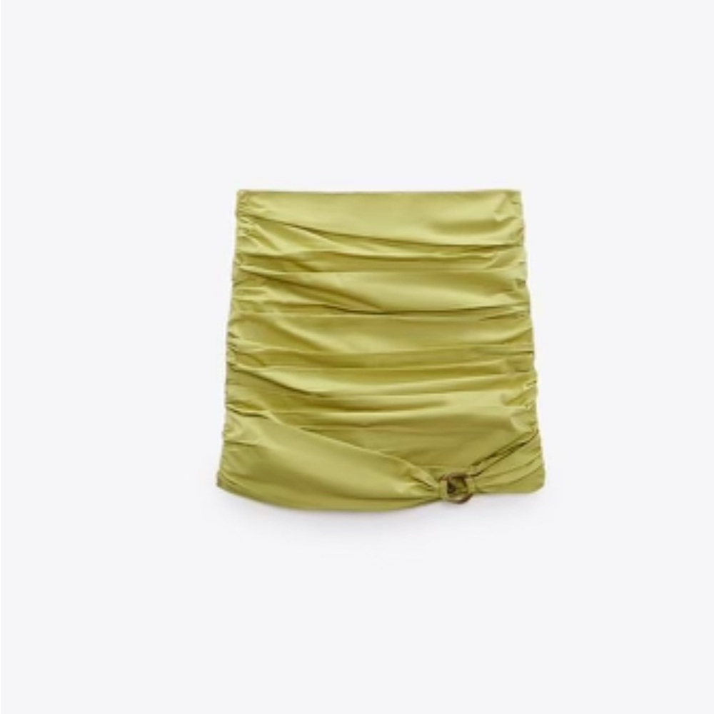 Pistachio Green Draped High Waisted Zara Mini Skirt